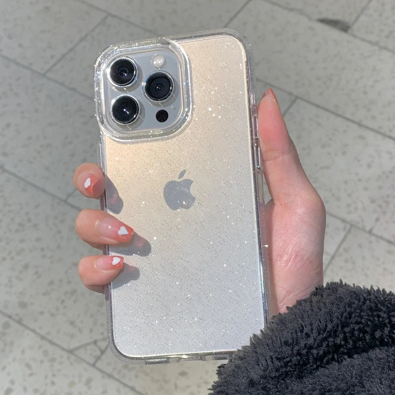 Funda de teléfono transparente con purpurina Simple para iPhone 16 15 14 13 12 11 Pro Max XR XS MAX 7 8 14 PLUS Y2K, funda suave transparente a prueba de golpes
