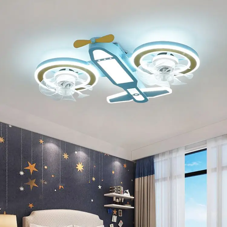 Children's Room Aircraft Light Full Spectrum Led Bedroom Ceiling Light Cartoon Boy Room Ceiling Fan Lamp Eye-Protection Lamp