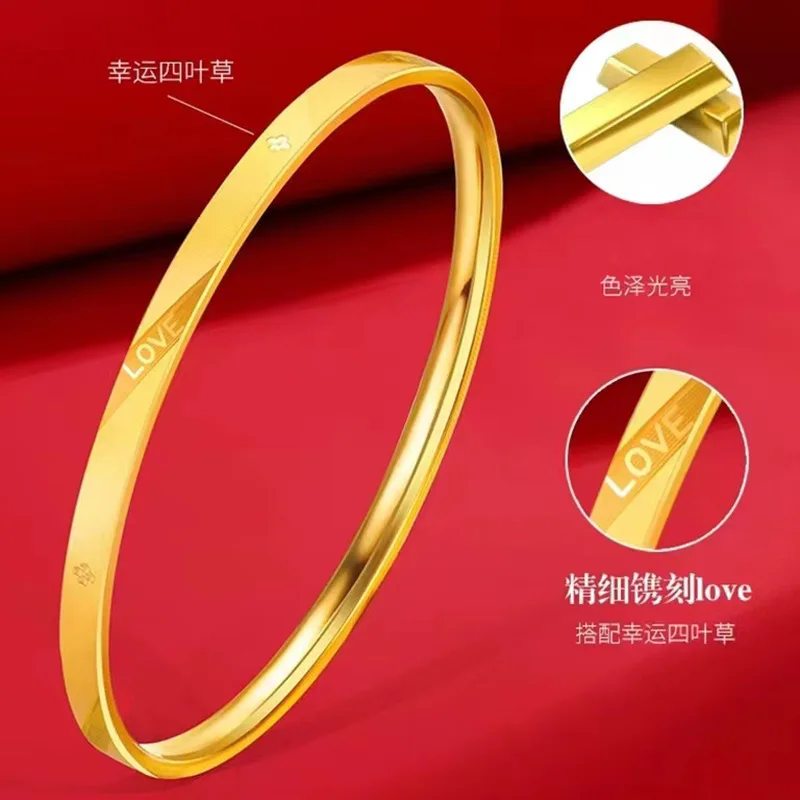 

24K Gold AU999 Closed - End LOVE Bangle | Double - sided letter carvings, minimalist design, perfect for layering