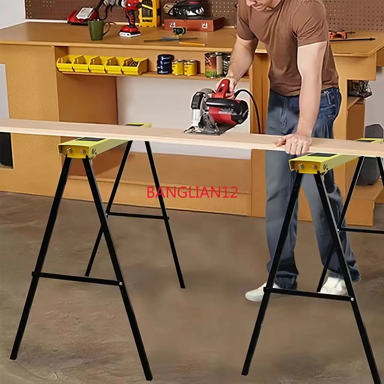 

2-Piece Heavy Saw Horse Workbench Tool Holder Foldable with Handle