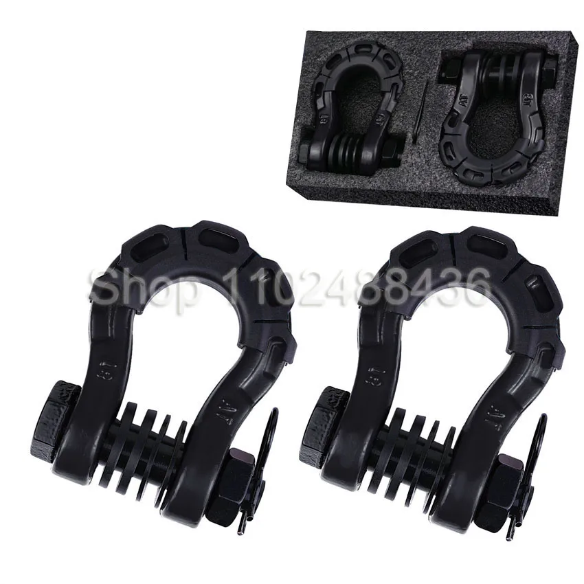 Automobile SUV Offroad Parts Towing Hook 2 Pcs Trailer U-Hook 8 Ton 3/4' D-Ring Shackles Set U-Hook Loop Hook Trailer Rope
