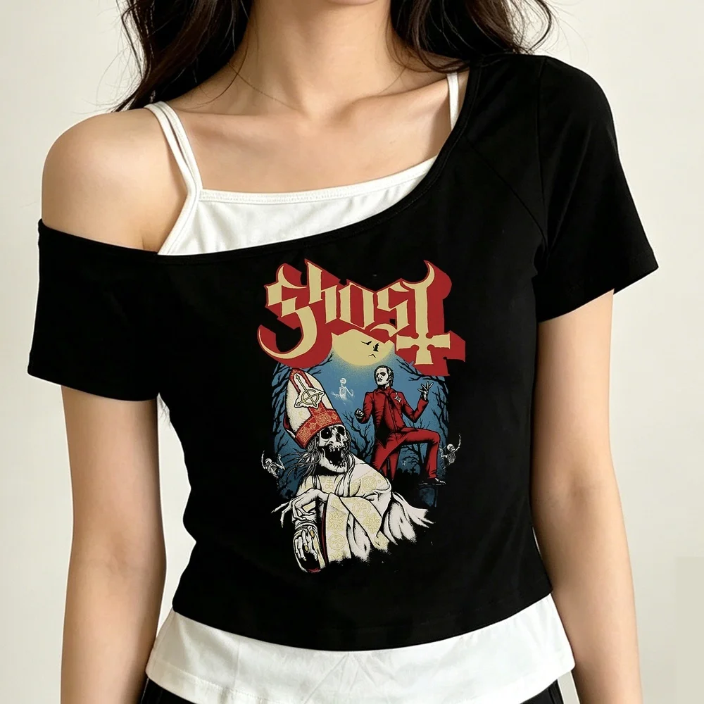 Chost Band cropped top women gyaru anime funny emo gothic tshirt summer alternative  meme party graphic