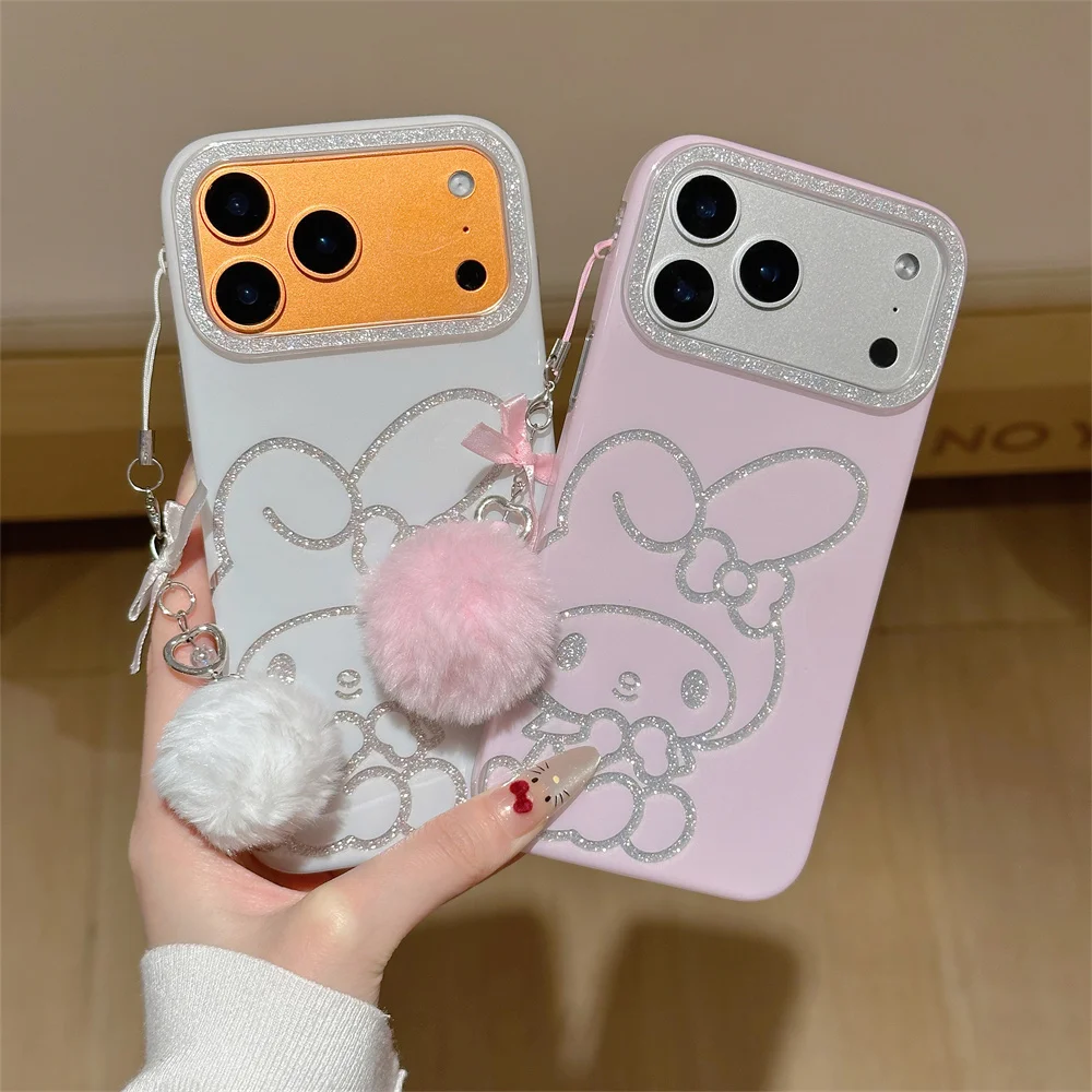

Glitter Cute Melody Phone Case for iPhone 15 14 Pro Max 16 17 Pro Cover Cartoon Rabbit Shockproof Funda Protective Cover 17 Case