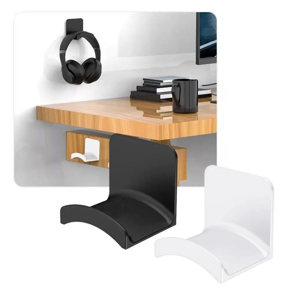 Wall Mounted Computer Headset Holder Punch Free Adhesive Headphone Bracket Storage Hook Desktop Display Rack For Home Organizati