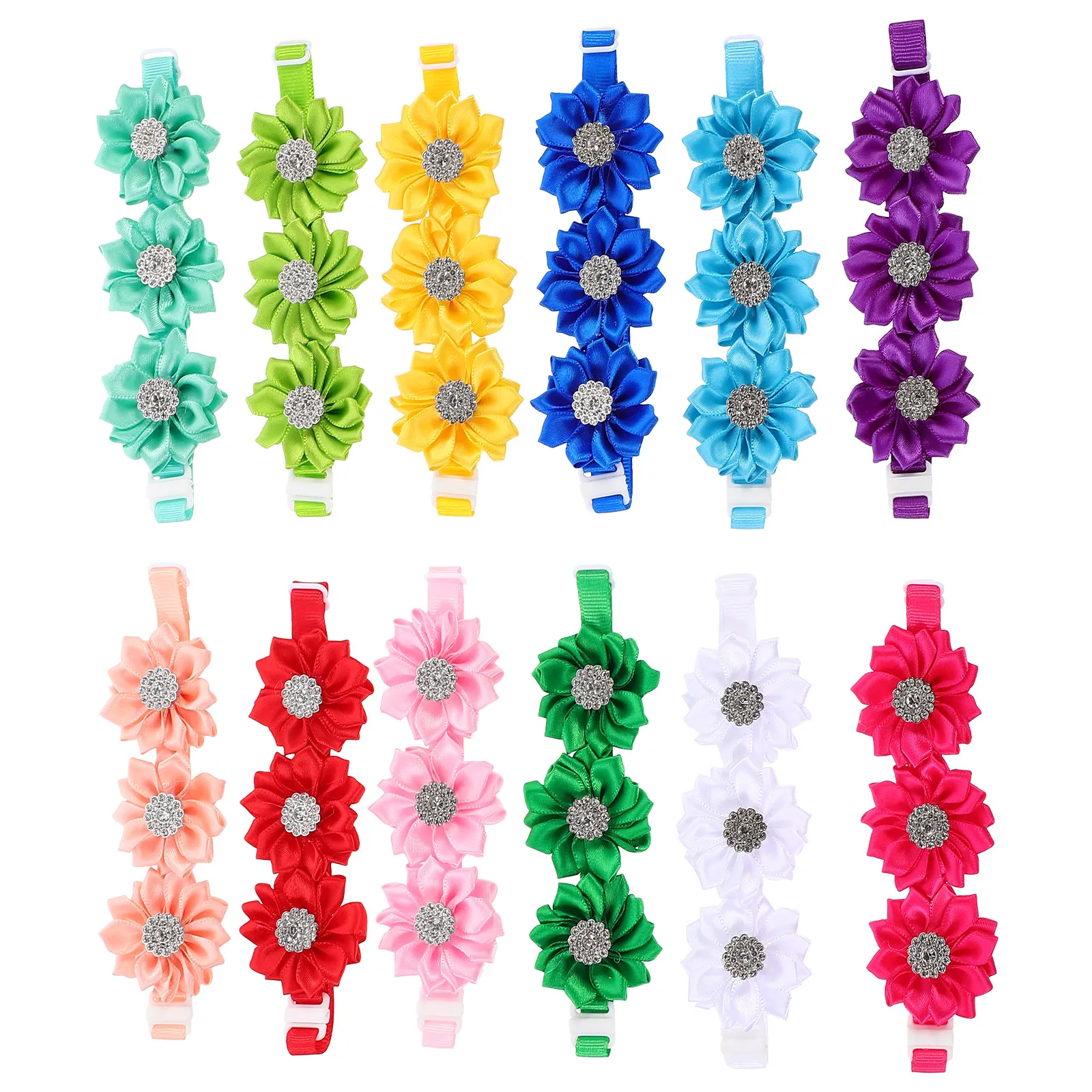 

12Pcs Rhinestone Flower Pet Collar Adjustable Cat Dog Puppy Bow Tie for Daily Wear Birthday Party Wedding Photos
