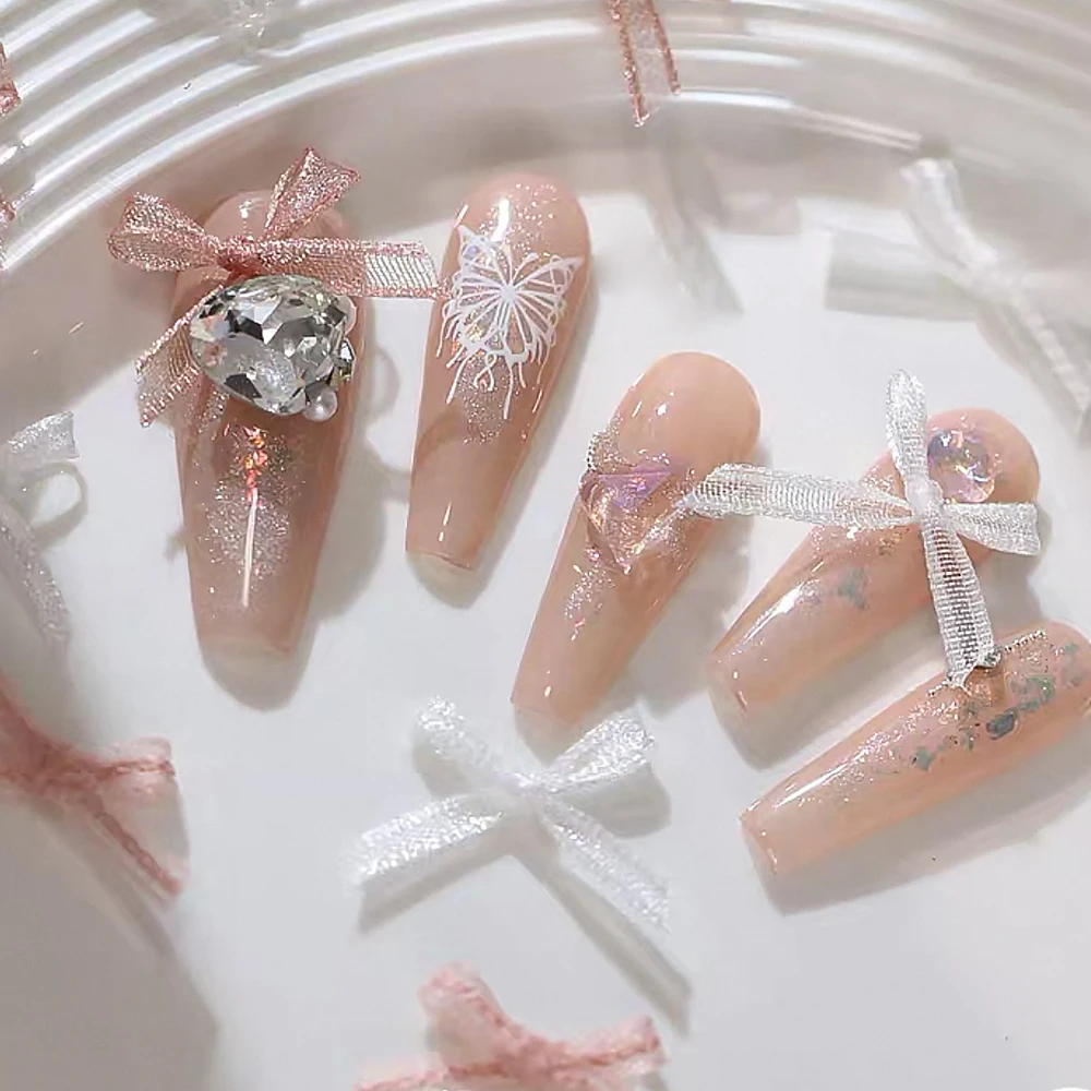 20pcs 3D Organza ริบบิ้น Bowknot เล็บ Charms มินิซาตินลูกไม้ Bowtie ตกแต่งเล็บ DIY หัตถกรรม Hairwear อุปกรณ์แต่งเล็บ