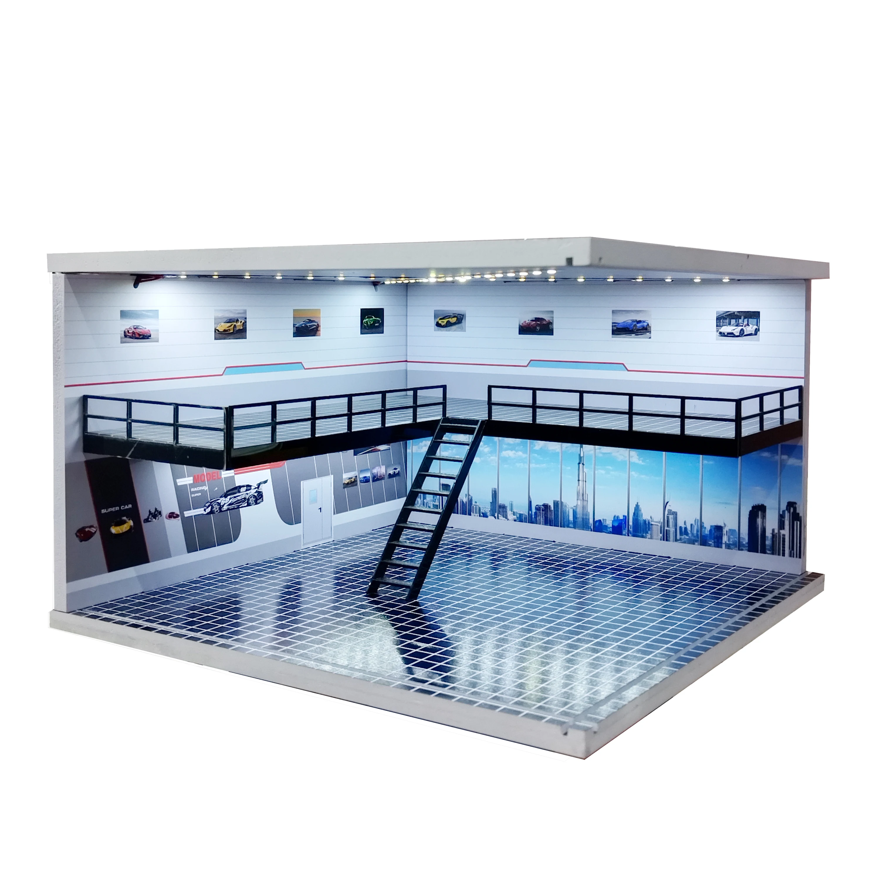 1/64 1/18 1/24 1/32 1/43 Scale Car Garage Diorama Models Set Scene LED Parking Lot Model for Matchbox Hot Wheels Collection