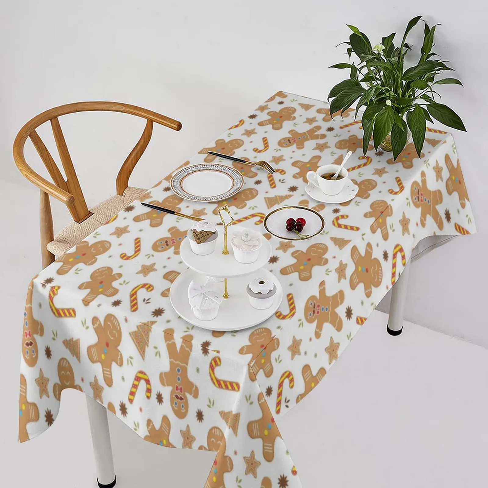 

Gingerbread Man Waterproof Durable Tablecloth, Multi - Size for Home/Dining Decor