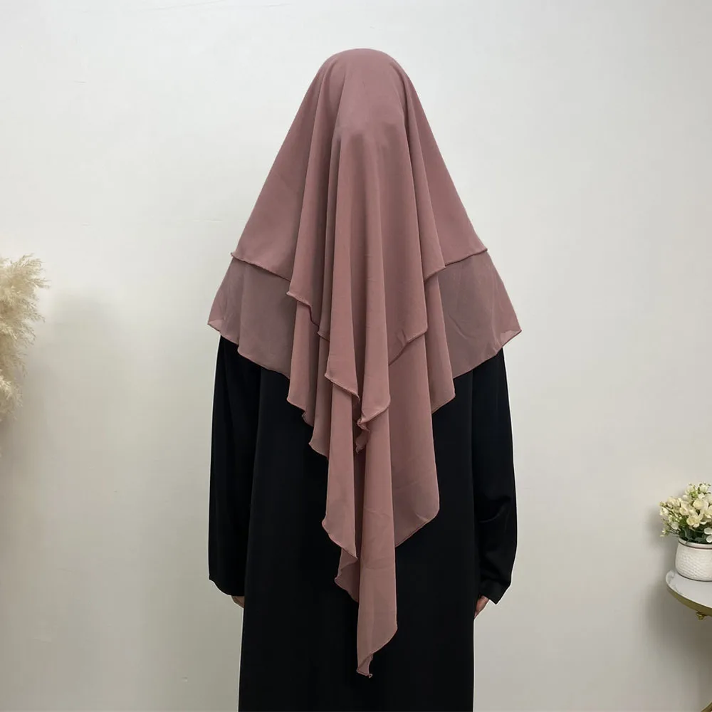 Khimar Two Layer Chiffon Double Layers High Quality Muslim Modest Fashion Prayer Long Hijab Wholesale Islamic Clothing Ramadan