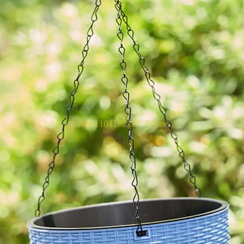 Suspended Flower Holder, 10.24-Inch Plastic Basket with Braided-Look Body, Chain and Hook Design for Balcony Foliage and