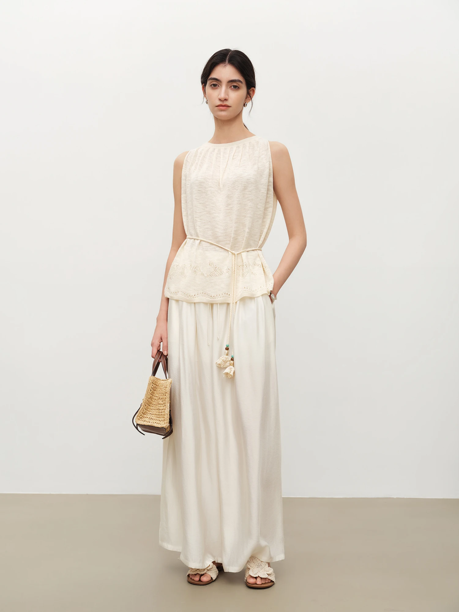 ZIQIAO Women's Wide-leg Culottes Flowing Drape New Summer Style for 2026 Elastic Waistband Glossy Pants Solid Leisure