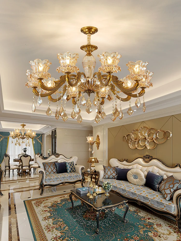 Clean/Amber Crystal Optional European Vintage Living Room Crystal Chandelier Dining Room Bedroom French Bronze Colour Light