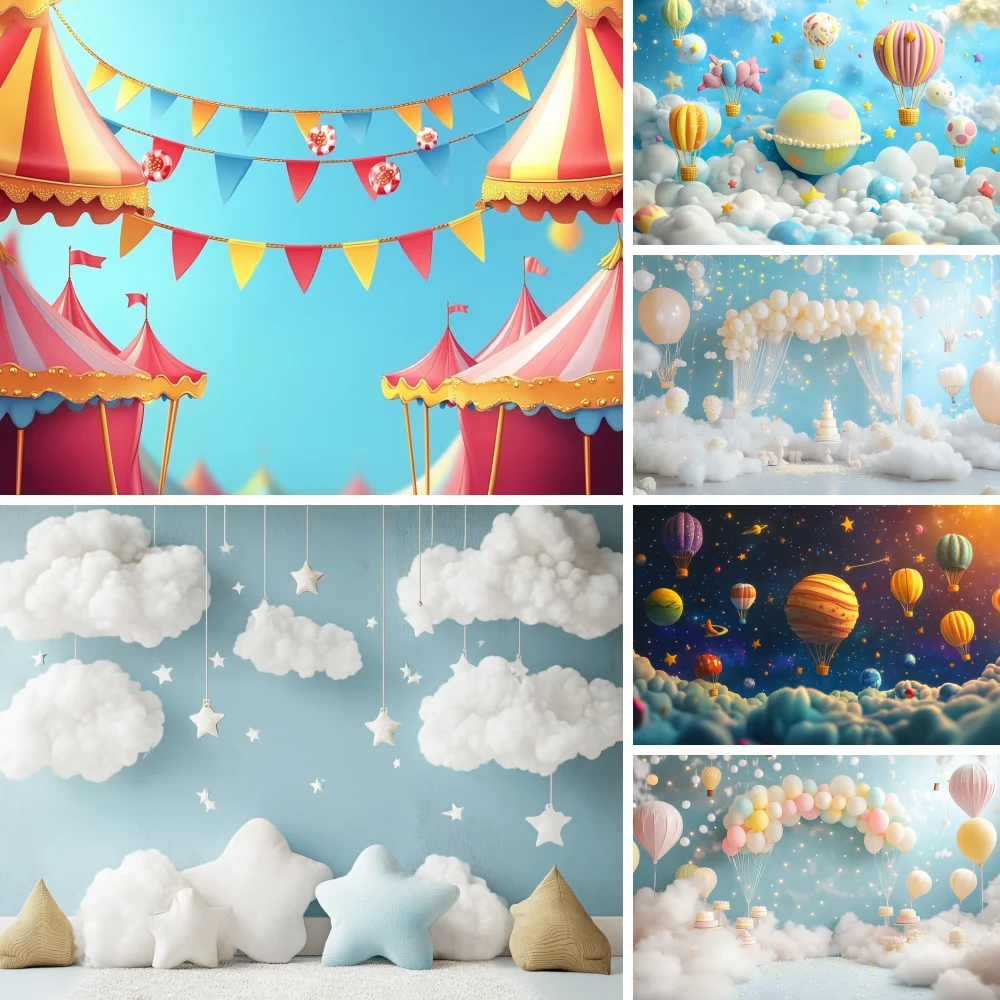 

Newborn Baby Portrait Backdrop 3D Air Balloon Cloud Boys Girls First Birthday Cake Smash Party Decor Photography Background Prop