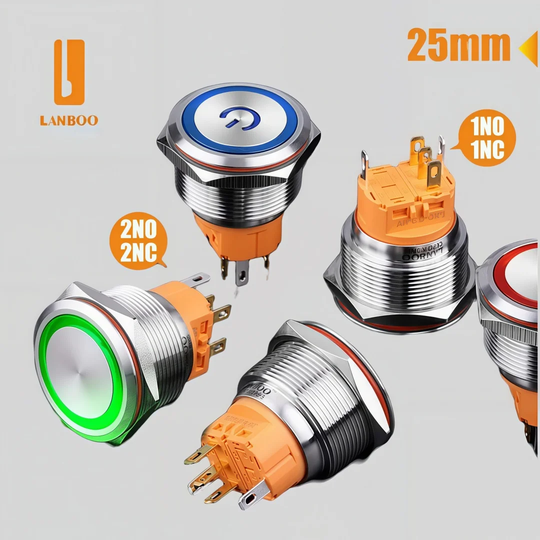 LANBOO 25mm Anti Vandal Momentary Push Button Switch Illuminated Waterproof Metal Push Button Switch for DIY Project