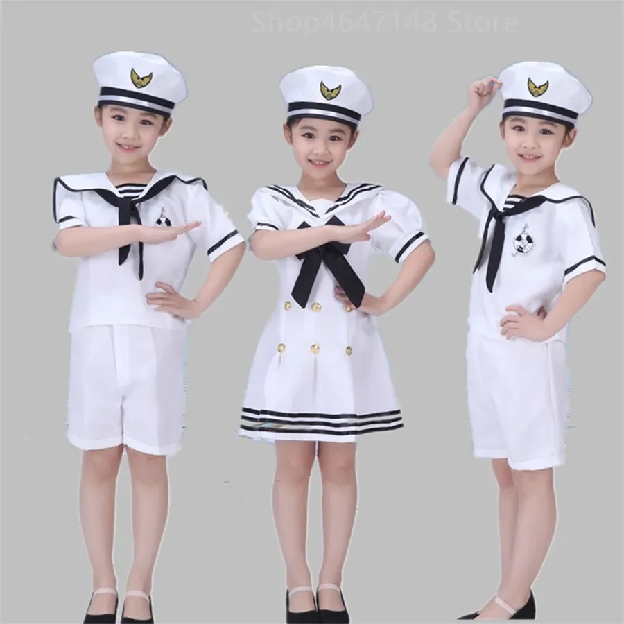 

Sailor Uniform Summer Kids Costume Chorus Girl Boy Navy Halloween Cosplay Carnival Party Army Suit Anime School Stage Wear Dance