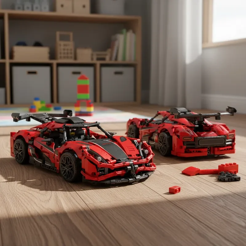 ตัวต่อรถแข่งสีแดงแบบกลไก ปี 2025 ของเล่นตัวต่อเสริมพัฒนาการ แบบประกอบเอง ของขวัญวันเกิด วันฮาโลวีน วันคริสต์มาส 1505 ชิ้น