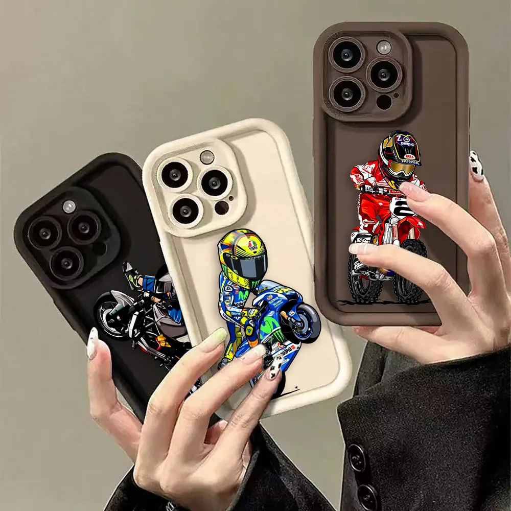 

Cartoon Moto Motorcycle Luxtury Phone Case For iPhone Apple 15 14 12 13 11 Pro 8 7 SE Plus X XR XS Max Funda Case Capa Shell