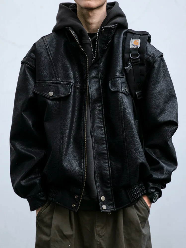 

Retro American Sle Men's Leather Jaet ort Motorcycle Jaet Stand Collar Faionable Spring Autumn New Arrival