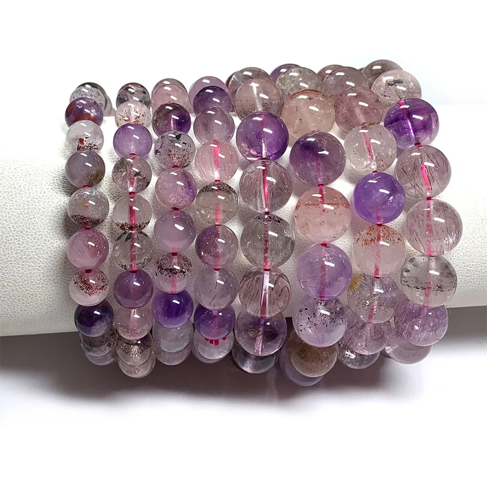 Veemake Natural Super Seven Super 7 Rosite Muscovite スーパー7 Goethite Melody Stone Bracelet Bracelets Crystal Round Beads 08460