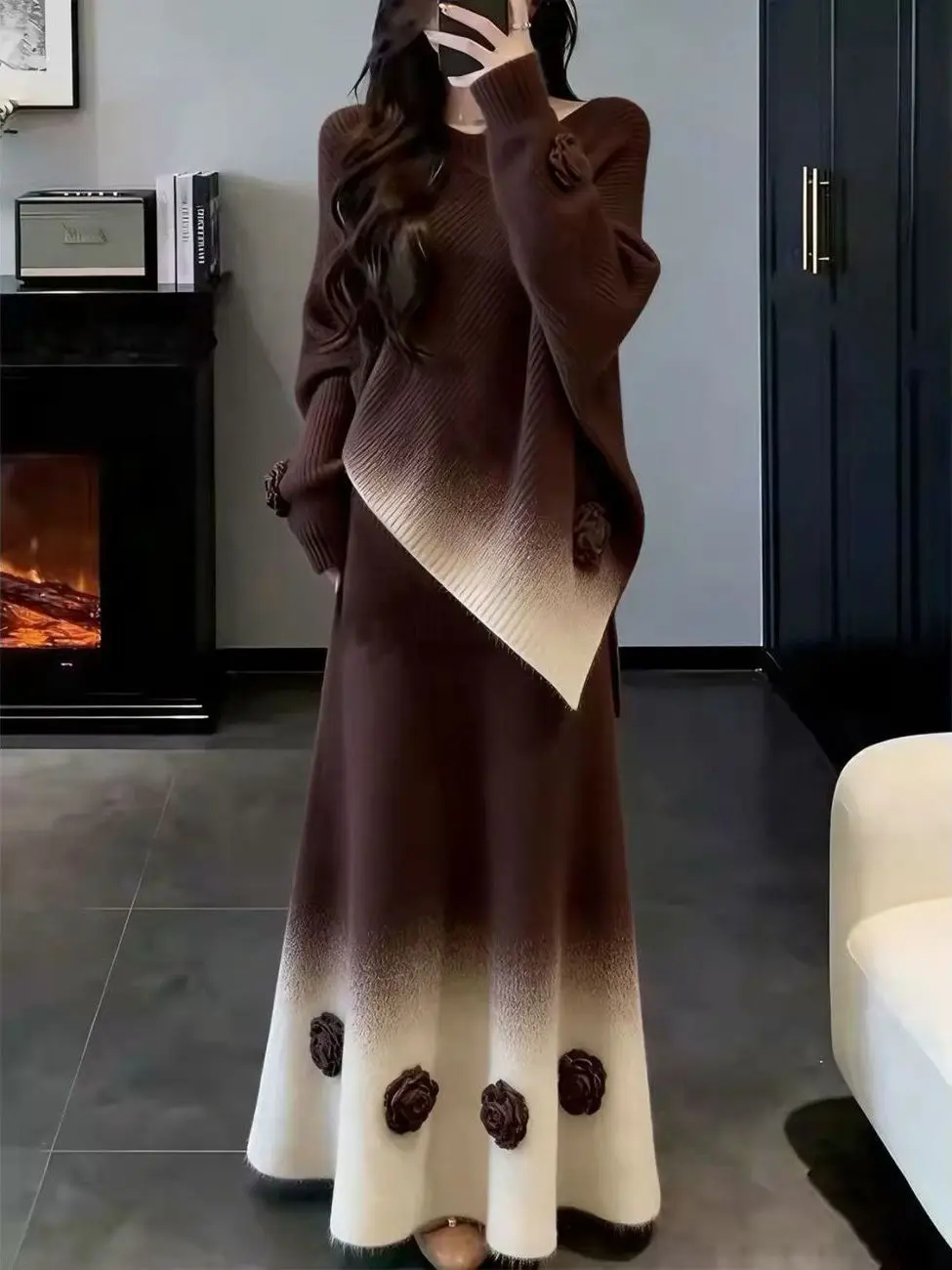 Elegant Mink Fur Half Skirt A-Line Silhouette Draped Vintage Slimming Large Swing Skirt for plus Size Women Autumn Spring New...