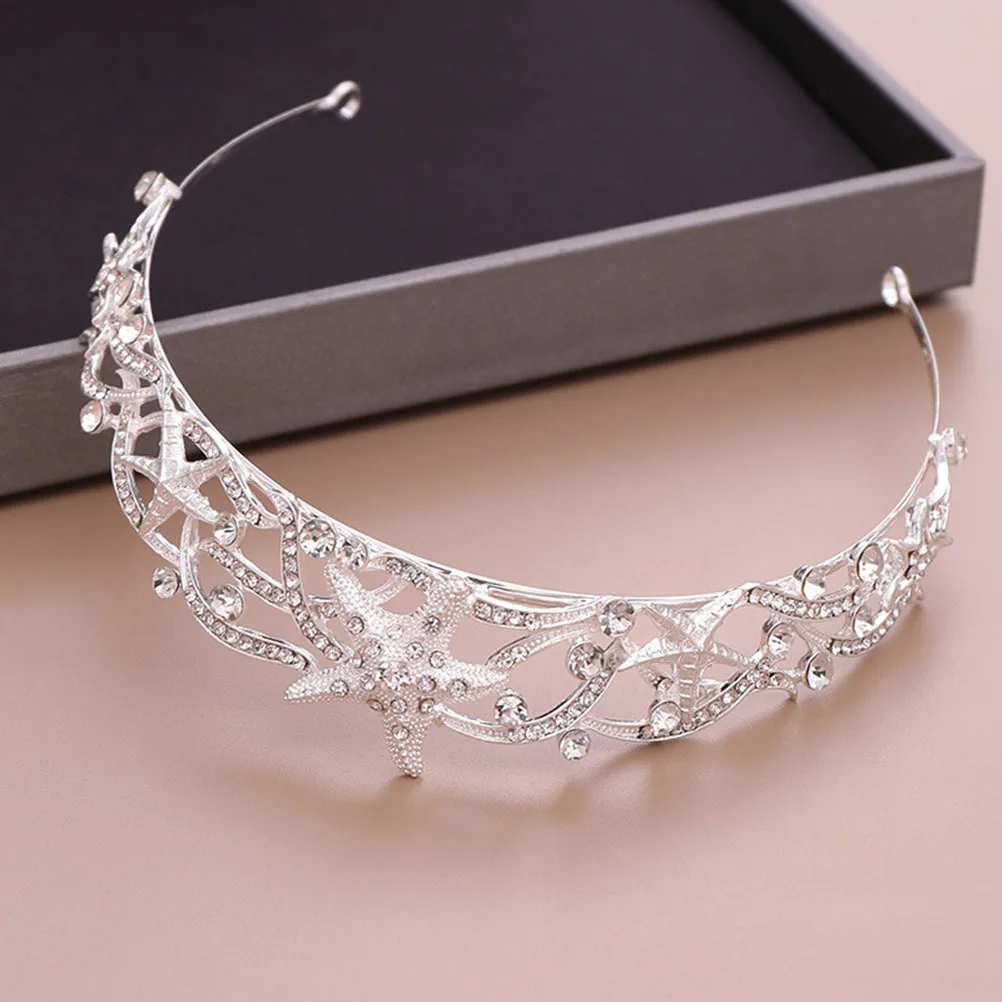 

Свадебная повязка на голову с морской звездой, полностью бриллиантовая корона, серебряный аксессуар для волос, головной убор для свадьбы, праздника, юбилея, пляжной вечеринки для женщин
