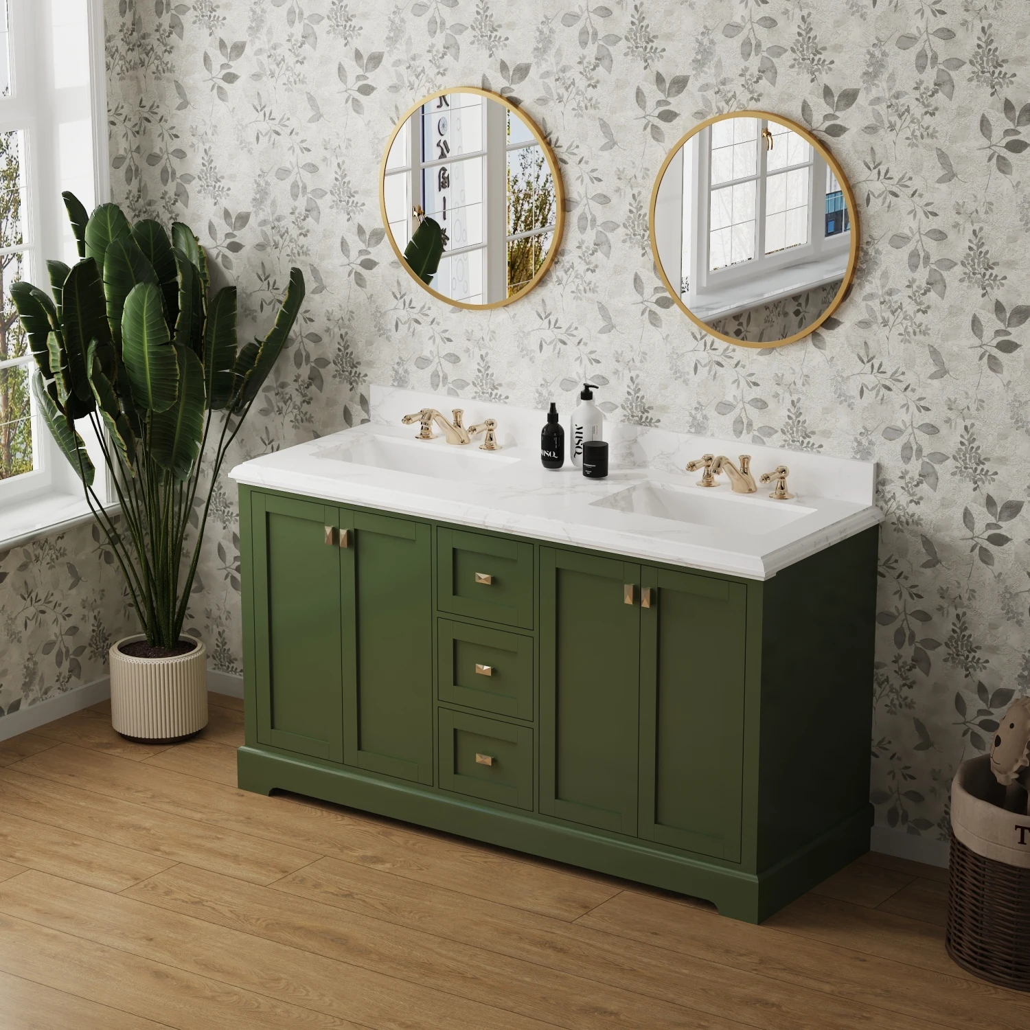 

Green 60" Marble Countertop Vanity Sink Combo - Fully Assembled Home Decor Bathroom Vanities