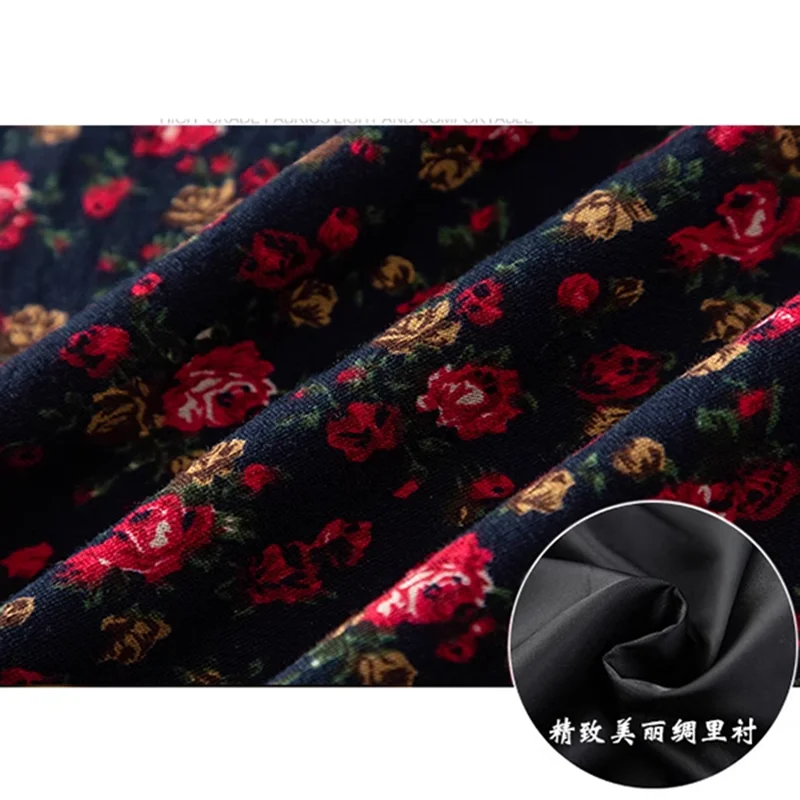 2024 Spring and Autumn Cotton Linen Vintage Pastoral Red Small Floral Pattern Female Skirt Plus Size Ladies a line Skirts Womens