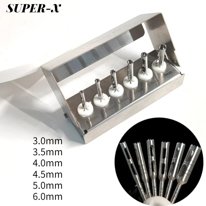 Dental Long Trephine Bur Drills Implant Kit 6Pcs/Set Surgical Tool for Low-speed Handpiece