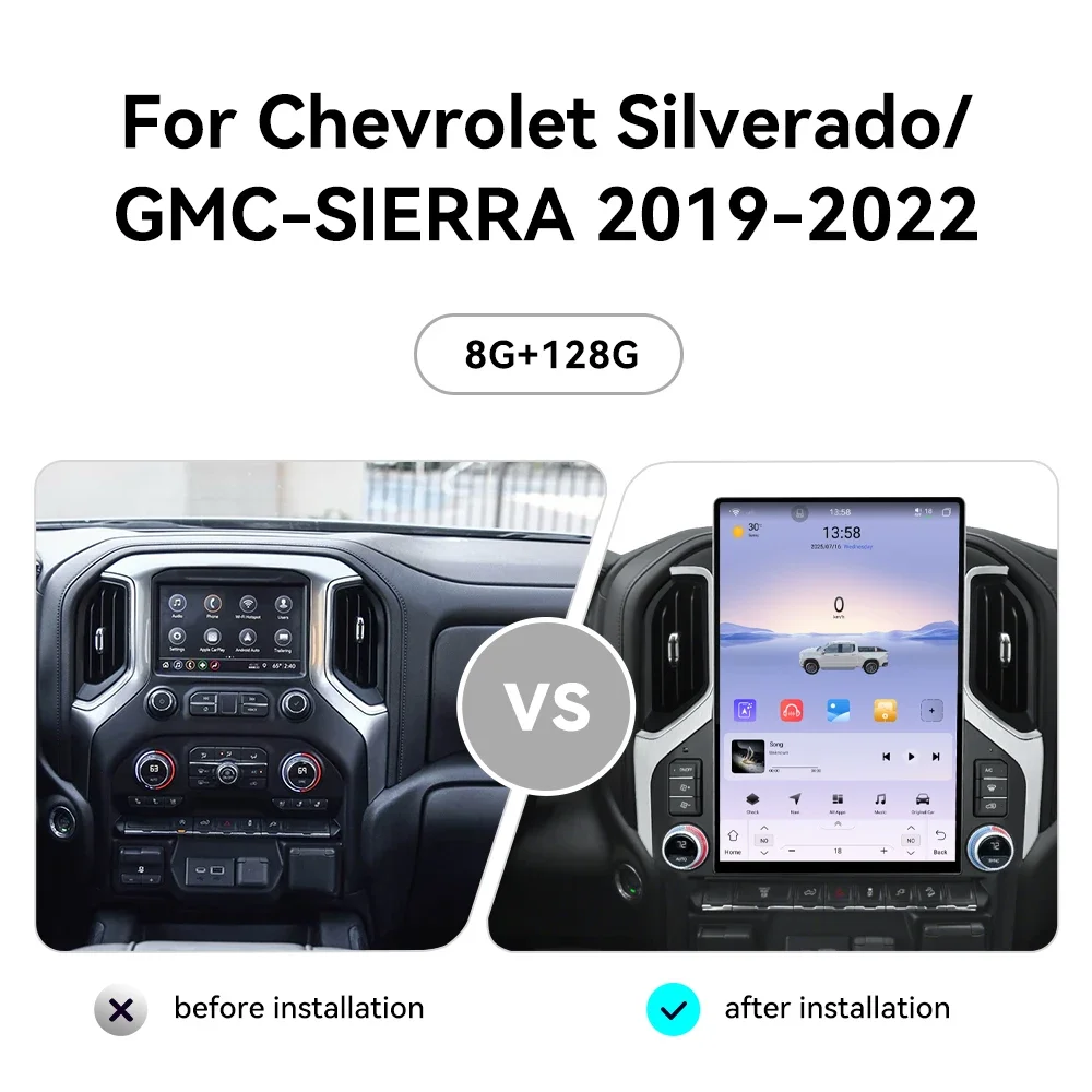 Car Multimedia Player Radio Navigation Android14 Stereo 15.6'' for Chev Silverado GMC SIERRA2019-2022 Auto Carplay