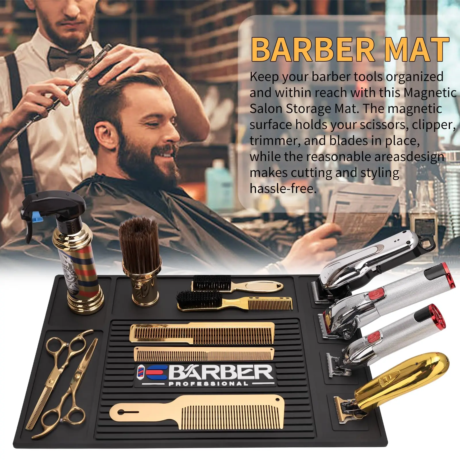 

Barbershop Salon Anti-skid Magnetic Tray Silicone Storage Table Mat Heat Resistant Pad Clippers Scissors Trimmers Holder Tools