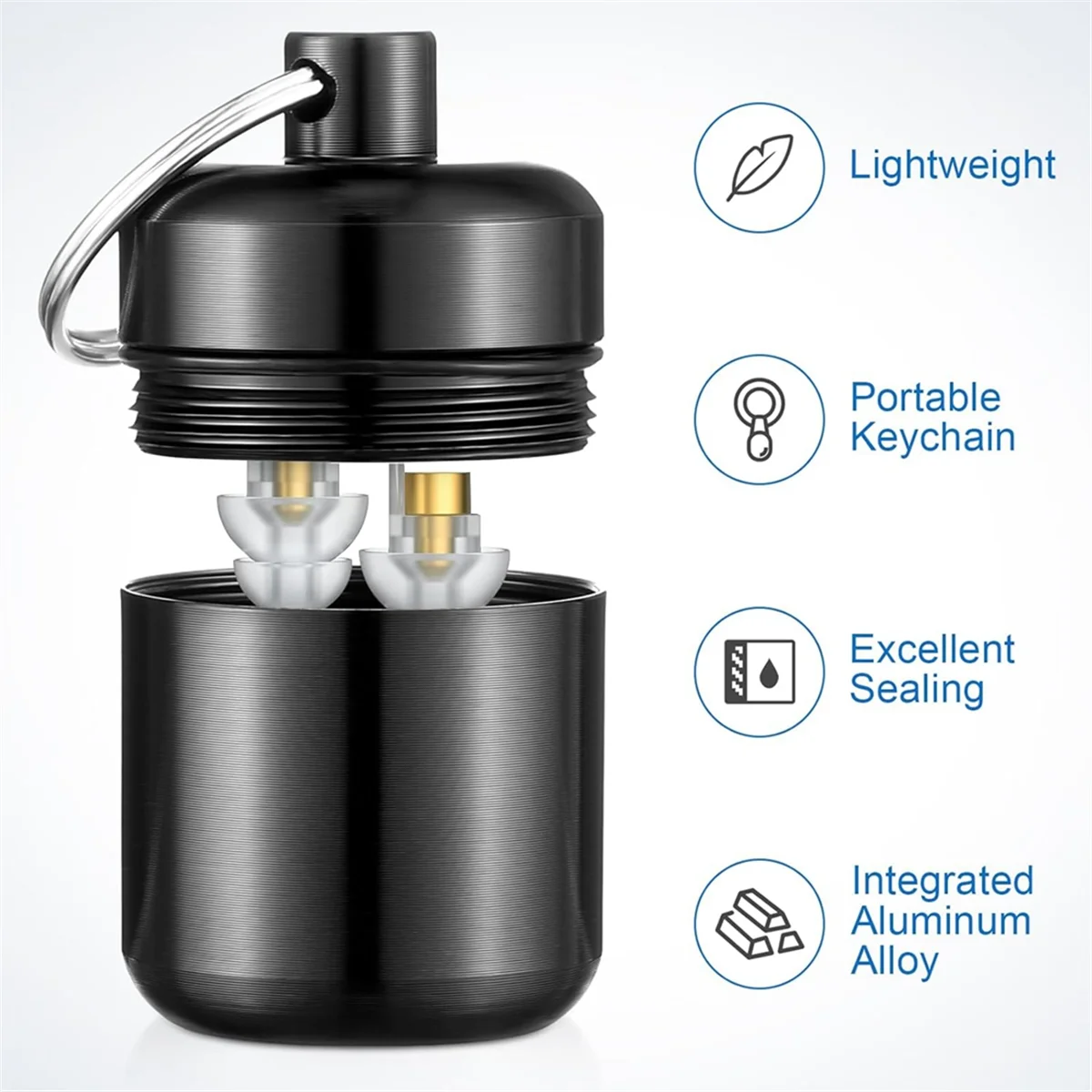 ABNH 4 Pack Ear Plug Carrying Case Keychain, Portable Keychain Pill Case, Waterproof Metal Earplug Case Small Pill Container