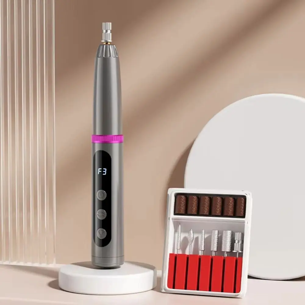 Low Noise Electric Nail Drill Pen-Style with UV Light Cordless Nail File Multiple Grinding Heads 3 Modes Adjustable