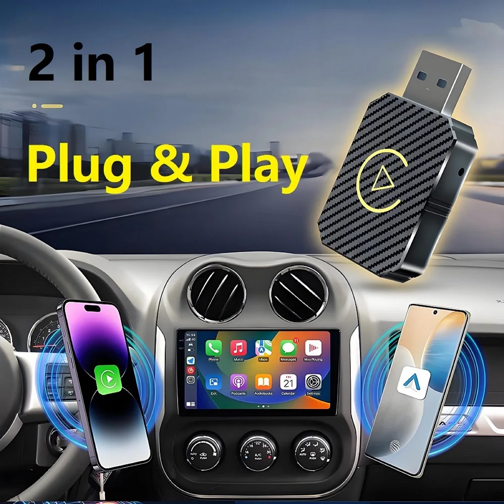 Car AI Box 2 in 1 Carplay Andriod Auto Wired to Wireless Adapter Mini Smart Box Plug and Play Compatible with 99% Cars Accessory