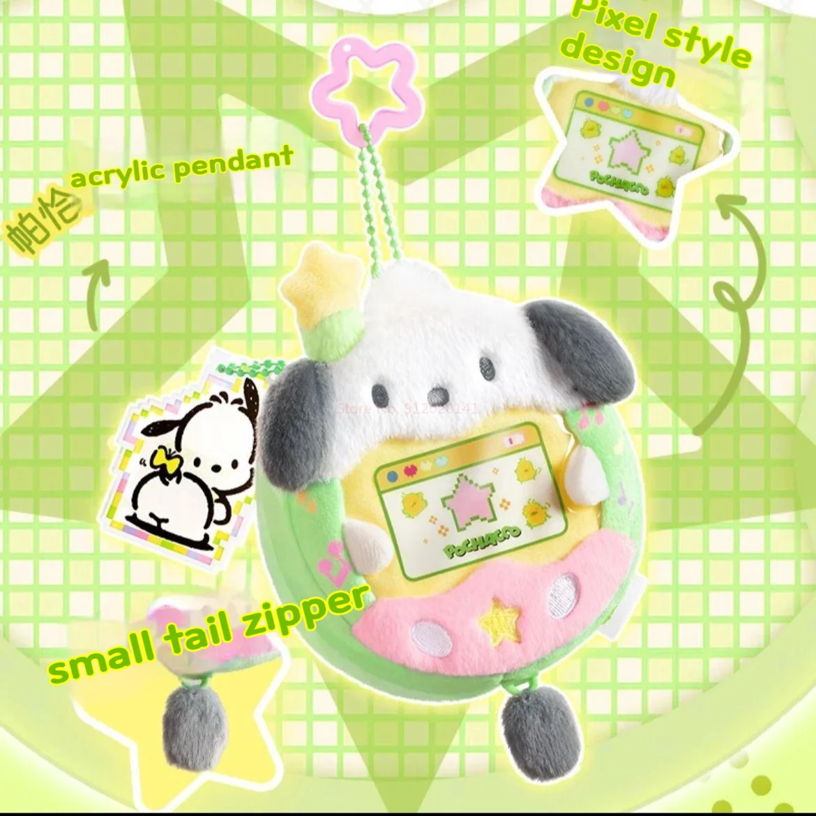 Kawaii Sanrio 5.3 zestaw słuchawkowy Bluetooth Anime Cartoon Pochacco pół-w typ ucha słuchawki z pluszowymi torbami urocze prezenty urodzinowe dla dziewczynek