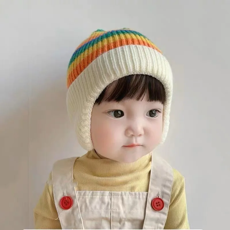 0-1 Years Old(0-12 Month) Baby Boys Girls Hats Winter Warm Knitted Beanie Caps with Earflap for Children Kids Outdoor Hats 3