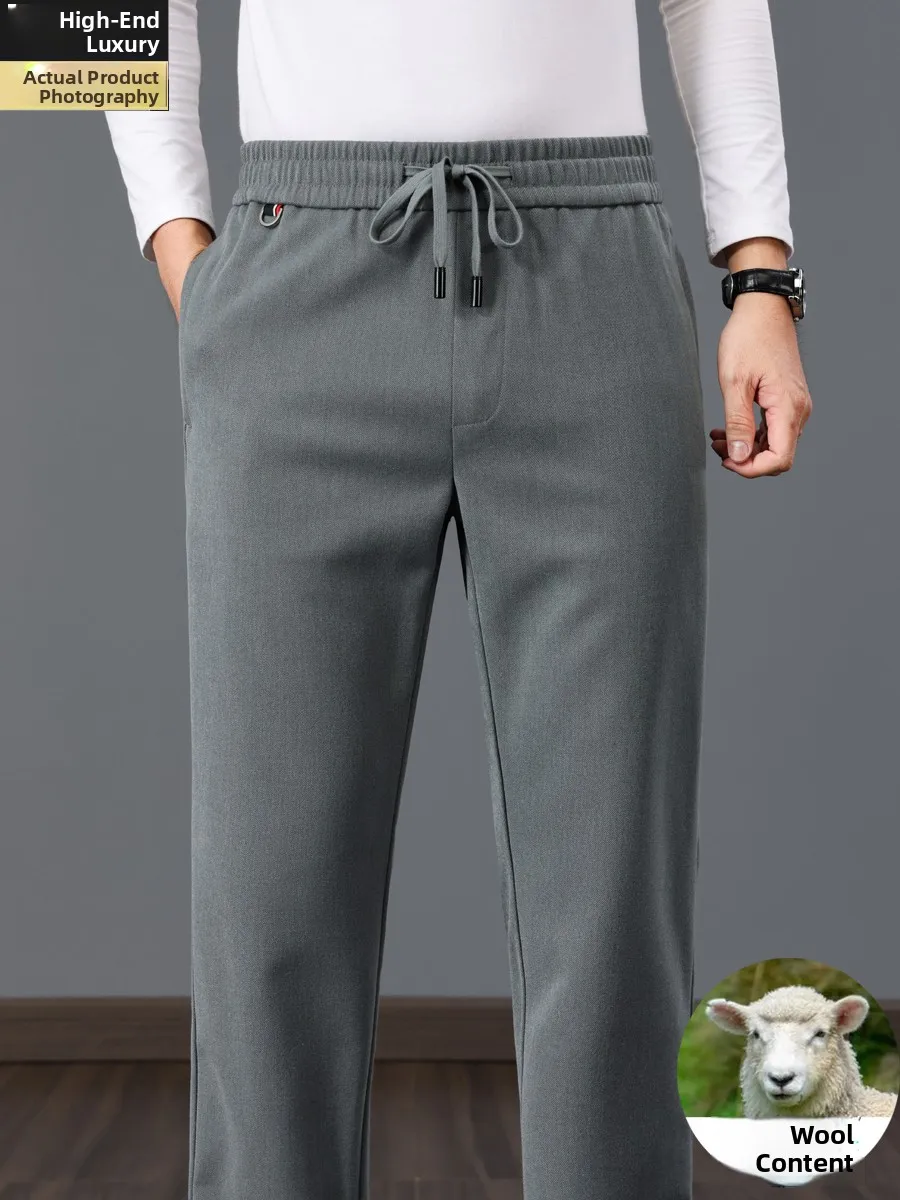 

High-Tech Autumn Winter Men's Wool Casual Pants Straight Leg Spor Anti-Wrinkle Busin Casual Mid-High Waist Thiened