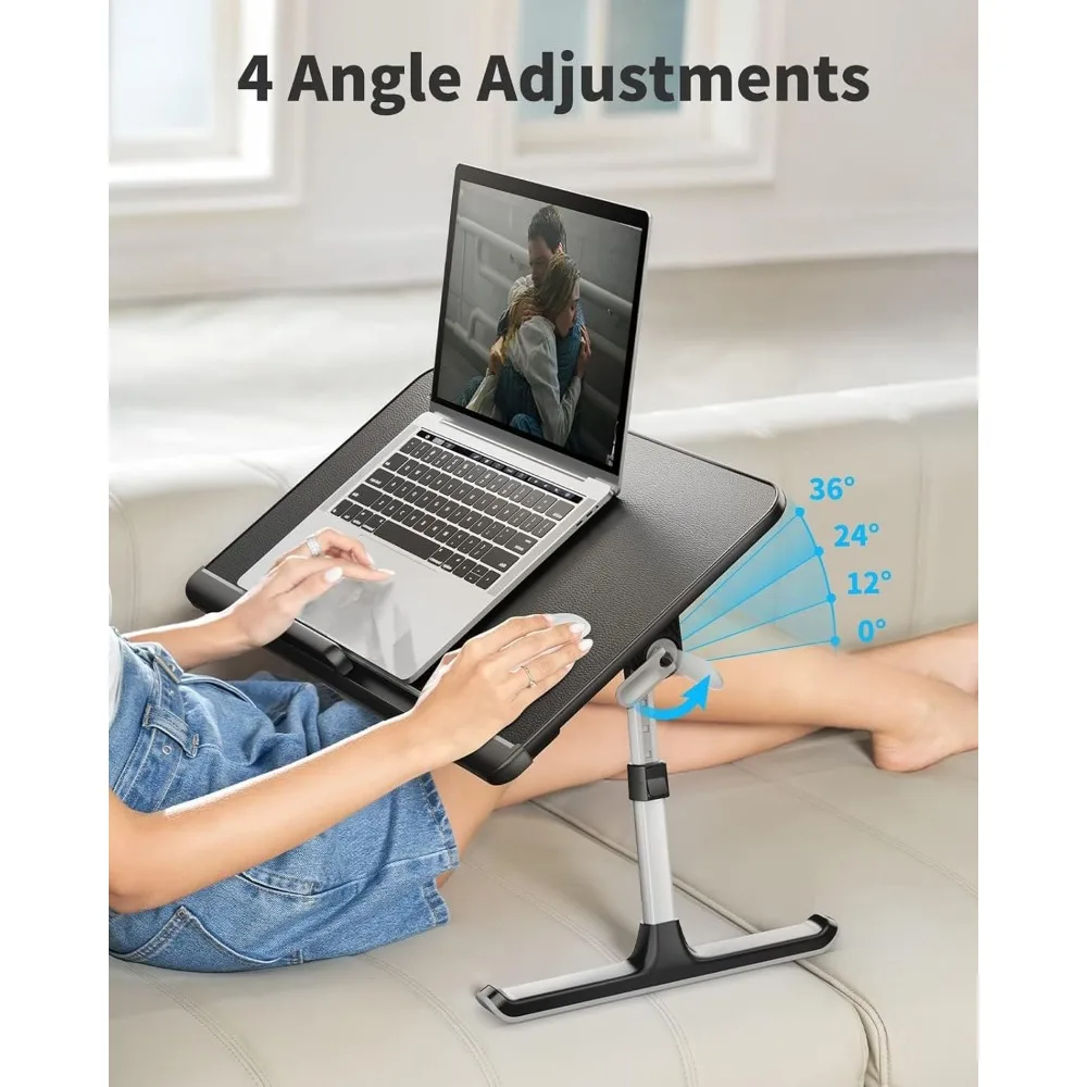 طاولة سرير للكمبيوتر المحمول قابلة للتعديل مع درج تخزين، مكتب قائم محمول قابل للطي لأرضية أريكة الأريكة