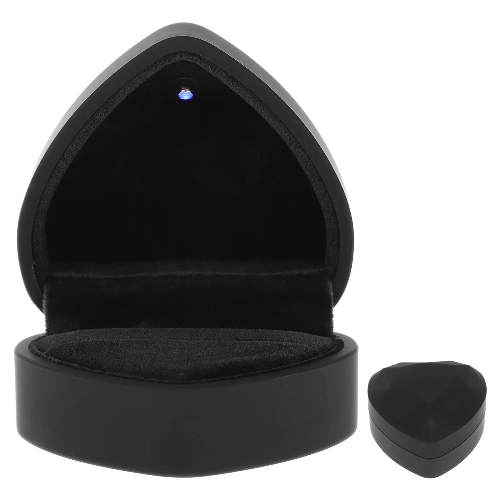Caja de joyería con forma de corazón iluminada con luces LED, expositor para anillos, elegante acabado en laca, ideal para pedir matrimonio, aniversarios de boda y anillos de compromiso.