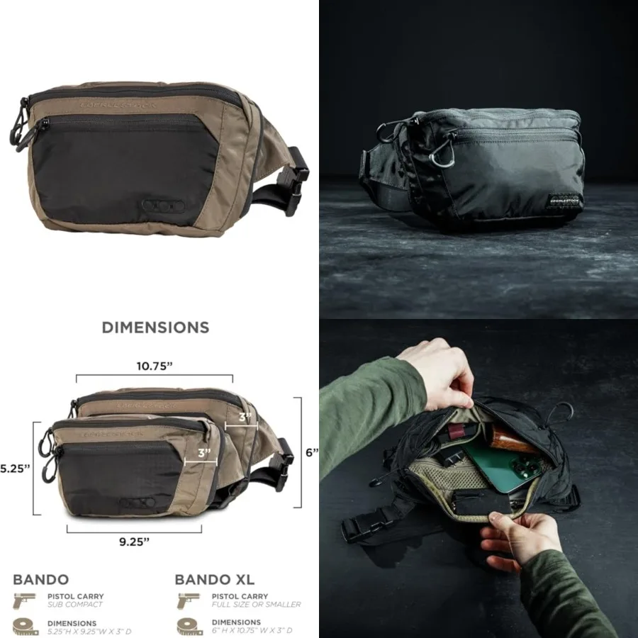

Bando Bag - Tactical Men's Fanny Pack w/Adjustable Waist Belt, Zippered Pockets, Compact Lightweight Belt Bag