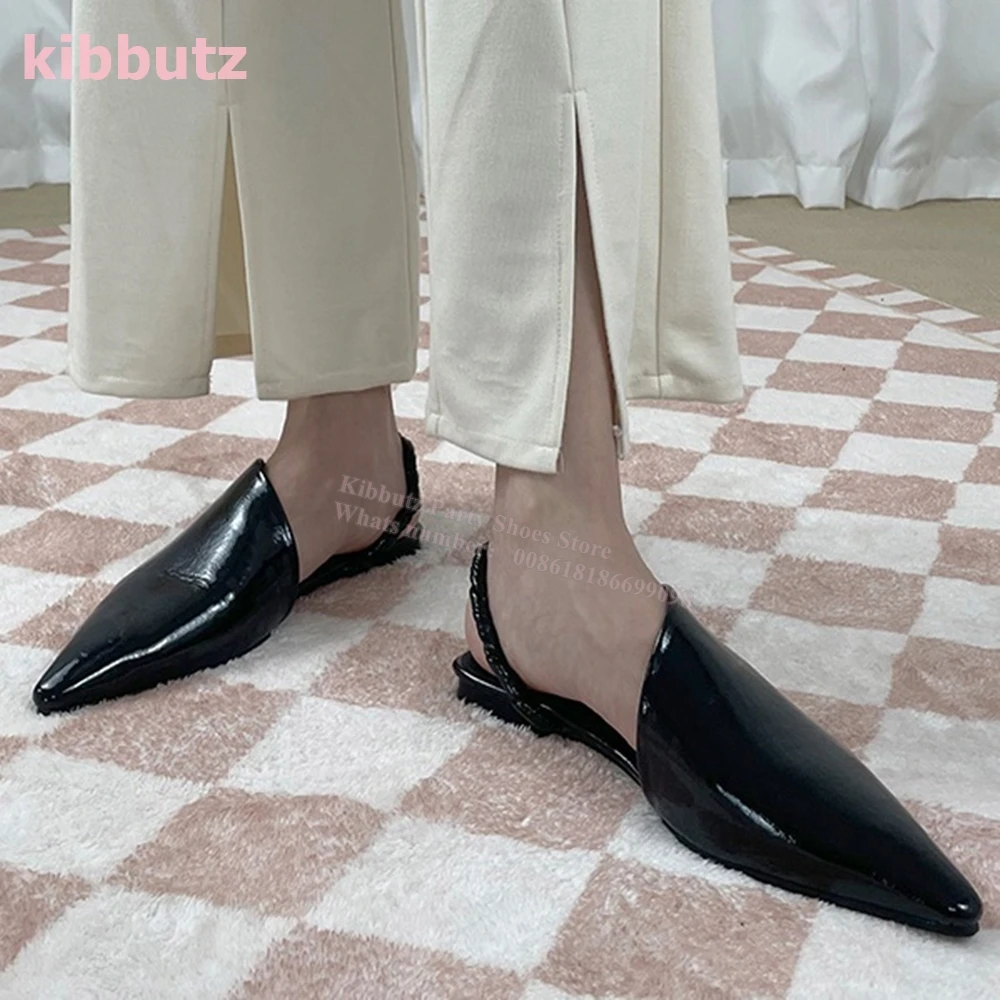 

Patent Leather Muller Pumps Pointed Toe Flat With Slip-On Solid Color Black Fashion Elegant Sexy Comfortable Women Shoes Newest