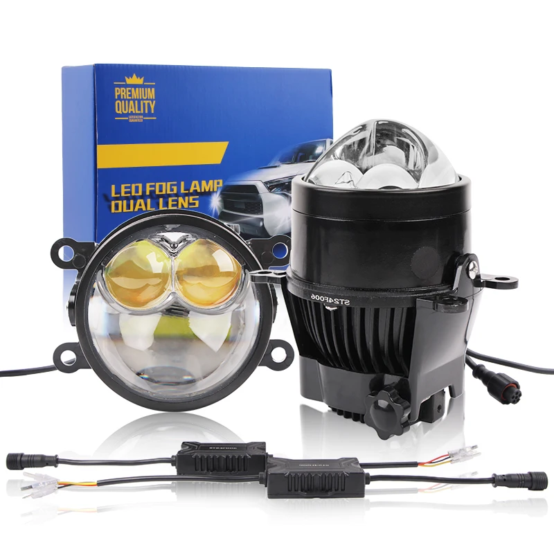 3-calowa podwójna laserowa lampa przeciwmgielna Uniwersalny reflektor LED H11 9005 Białe żółte światło 6000K 3000K Bi Led Projektorowe światła przeciwmgielne