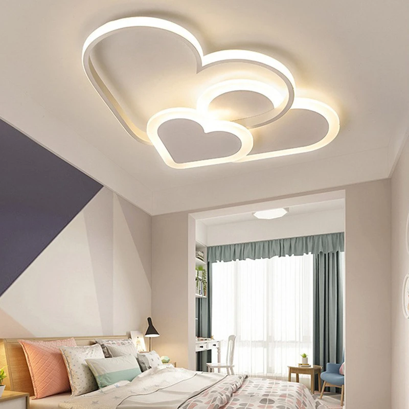 Lámpara de techo de estrella Led para habitación de niños y niñas, luz de techo de nube de estudio, forma de corazón, iluminación de araña rosa para