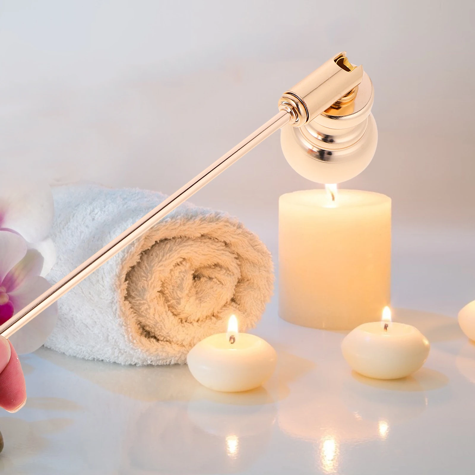 

1pc Snuffer Long Handle Metal Aromatherapy Extinguisher Gourd Shape Safely Extinguish Wick Jar Tea Light Candles