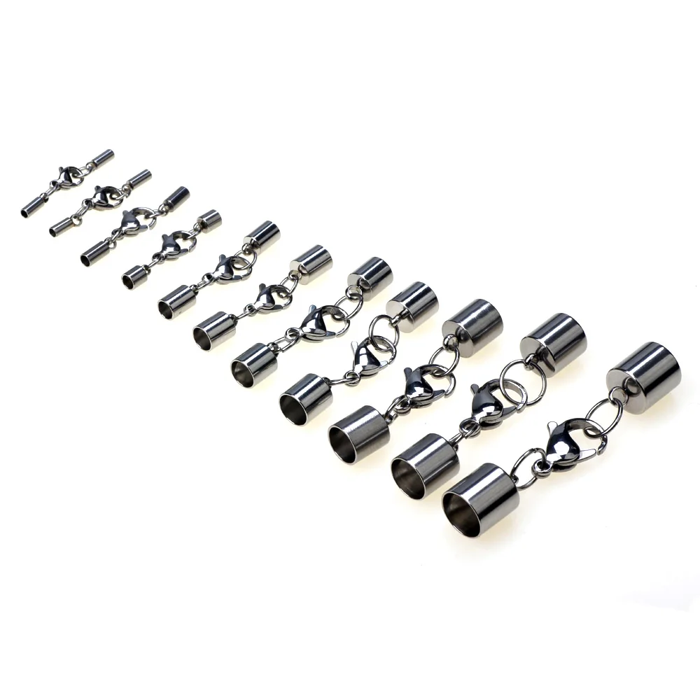 1.5/2/2.5/3/4/5/6/7/8/9/10MM Lobster Clasp Stainless Steel Tone Buckle Leather Cord Lock for DIY Leather Bracelet Jewelry Making