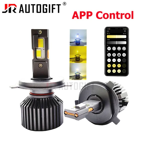 Imagen 2 del producto 1 par X10C APP LED faro aplicación Control Color H4 H7 H11 HB3 HB4 9012 3 colores Flash Auto bombilla luz LED para faro de coche