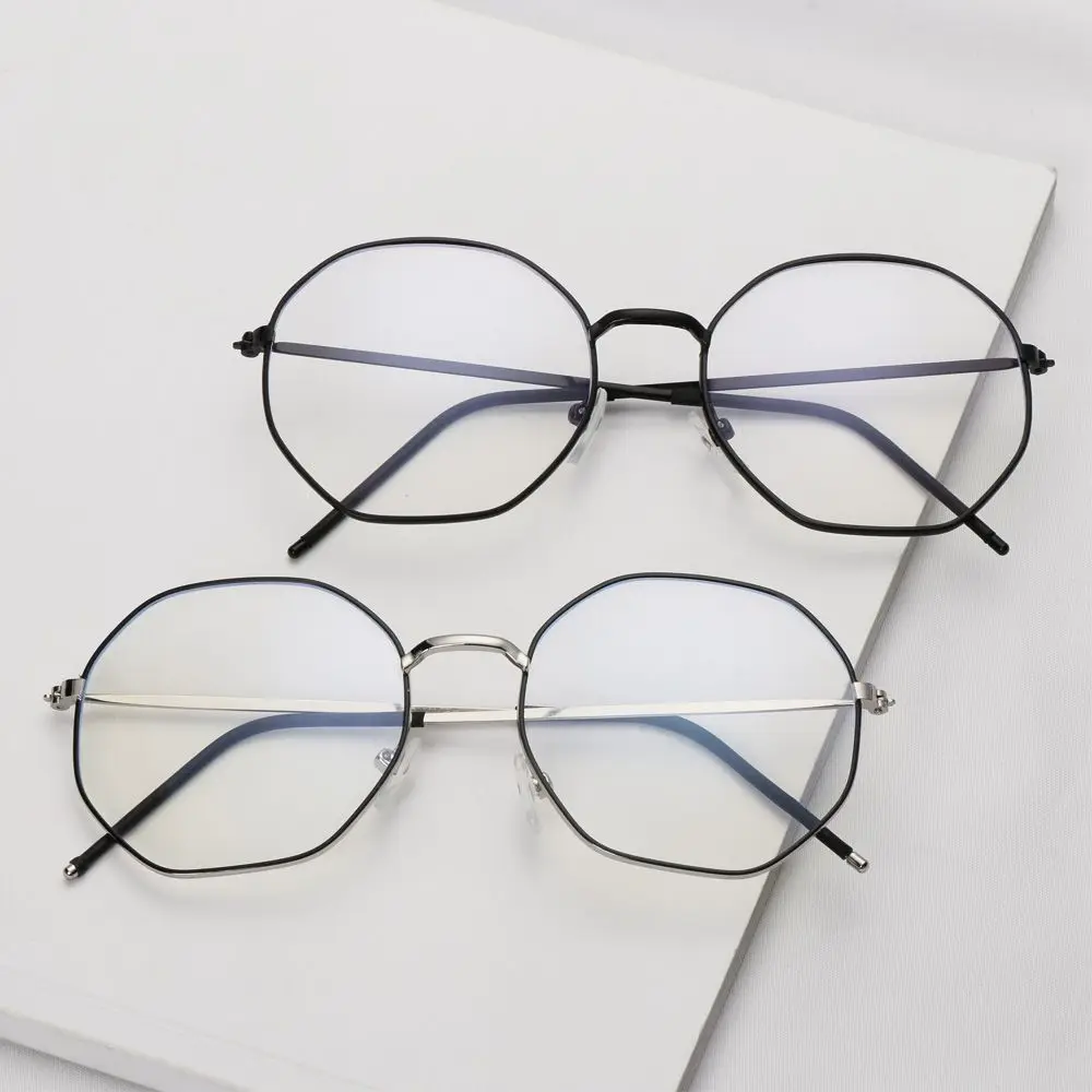 Fashion Portable Polygon Anti-Blue Light Eyeglasses Metal Glasses Eye Protection Ultra Light Frame