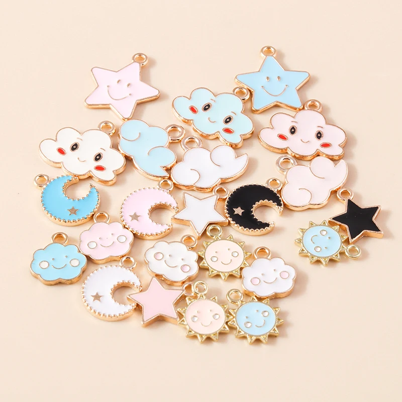 Leslie 10pcs Emaille rosa Sonne Mond Sterne Lächeln Wolke Charms Anhänger für DIY Ohrring Armband Halskette handgemachte Schmuck Ergebnisse – Detail 2