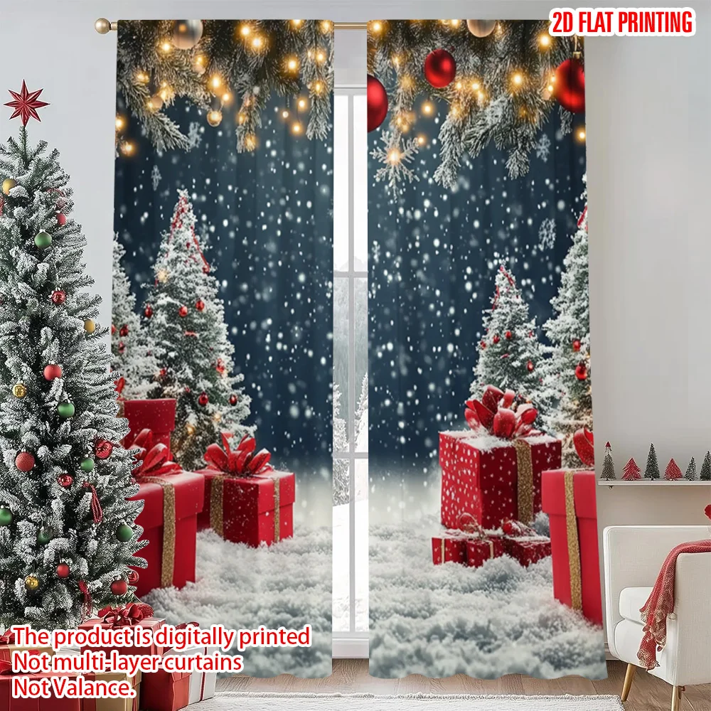 

2pcs 2D flat printing Merry Christmas Popular Curtains winter wonderland Polyester Without Electricity Spring Party & Holiday