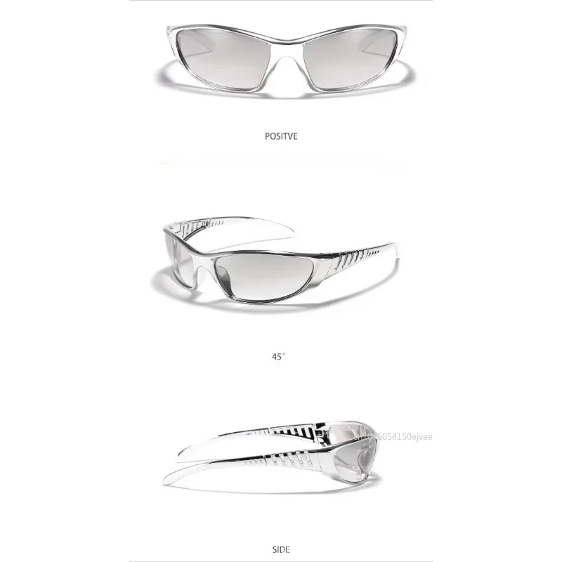 Y2K серебряные солнцезащитные очки для мужчин и женщин в стиле ретро, панк, велосипедные солнцезащитные очки «кошачий глаз», зеркальные модные очки, спортивные солнцезащитные очки в стиле ретро, панк