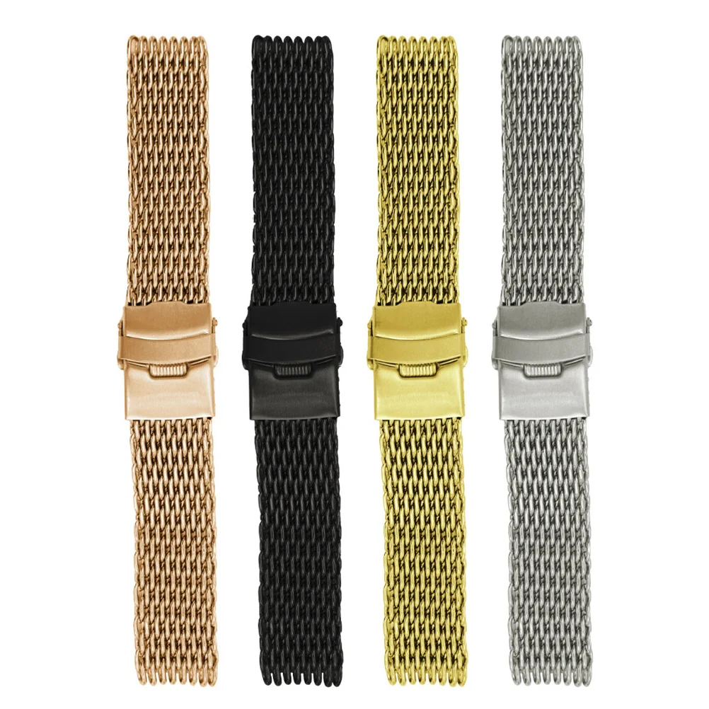 

20 Mm Watches Stainless Strap Shark Mesh Band Metal Watchband Steel Watchbnad Black